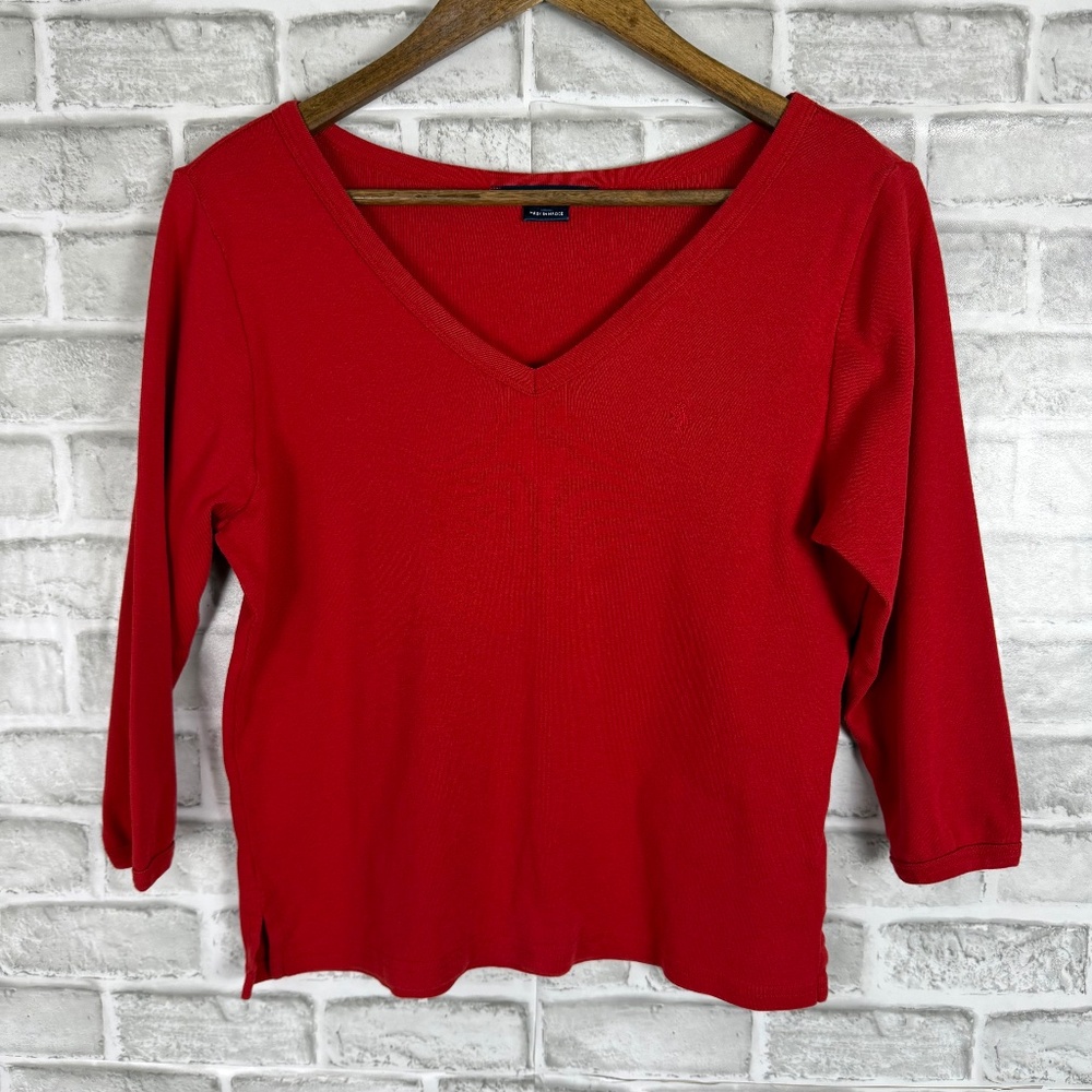 Ralph Lauren Sport Classic Red Embroidered Logo V-Neck Half Sleeve T-Shirt LARGE